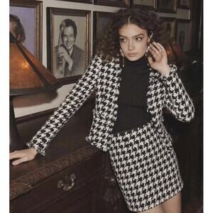 L'AGENCE Adette Houndstooth Tweed Blazer Jacket Black White Sz 6 NWT $675 {3V11}